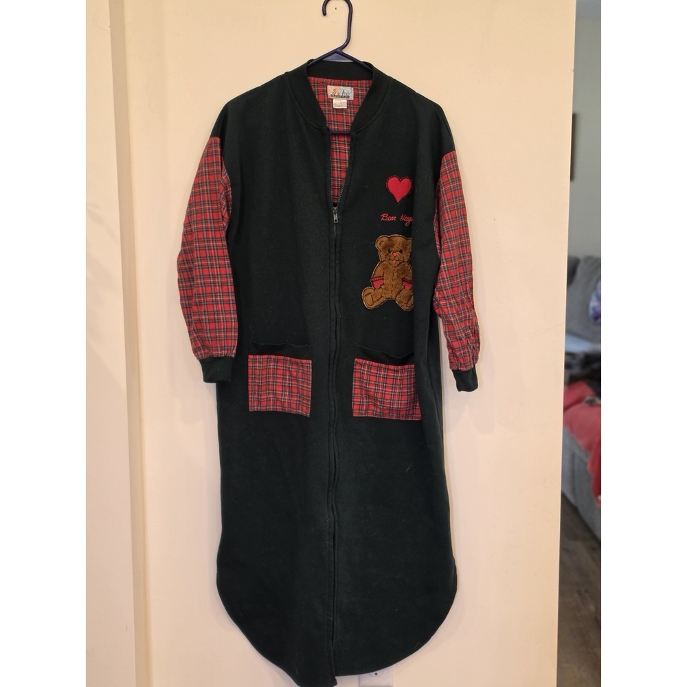 Vintage Soft Sensations Bear Hug Embroidered Fleece Robe One Size Cozy Cabin